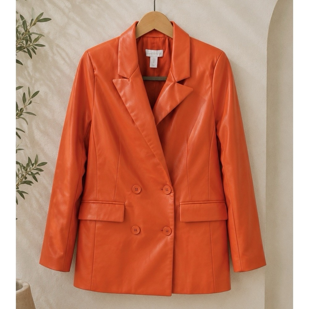 House of Harlow Orange Colorful Vegan Leather Blazer Festival Retro Y2k